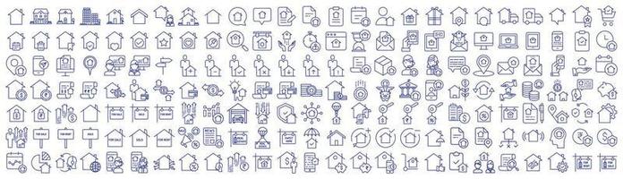 Collection of icons related to Real estate and property, including icons like property, house, Building, House and more. vector illustrations, Pixel Perfect