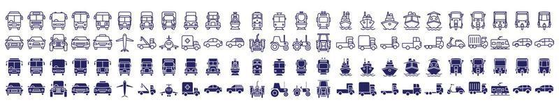 Collection of icons related to Vehicles and public transportation, including icons like Bus, Car, Truck and more. vector illustrations, Pixel Perfect