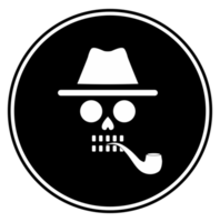 cráneo de incógnito con símbolo de icono de pipa de tabaco para logotipo, aplicaciones, sitio web, ilustración de arte o elemento de diseño gráfico. formato png