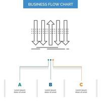 Arrow. business. distinction. forward. individuality Business Flow Chart Design with 3 Steps. Line Icon For Presentation Background Template Place for text vector