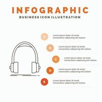 audio. auricular. auriculares. monitor. plantilla de infografías de estudio para sitio web y presentación. icono de línea gris con ilustración de vector de estilo infográfico naranja