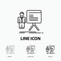 presentation. businessman. chart. graph. progress Icon in Thin. Regular and Bold Line Style. Vector illustration