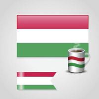 bandera de hungría impresa en taza de café y bandera pequeña vector