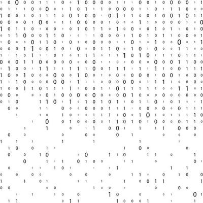Black and white digital background with numbers on the screen. Binary code matrix. Data technologies.