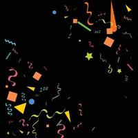 Vector abstract Black Background with many falling tiny colorful confetti pieces and ribbon. Carnival. Christmas or New Year decoration colorful party pennants for birthday. festival