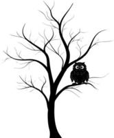 Silhouette of an owl in the full moon on a tree. On a white background. Design element. vector