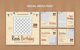 Birthday party social media post template. Suitable for birthday invitation, wedding party and anniversary event vector