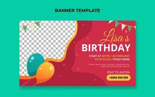 Birthday invitation banner template with balloons and flag illustration vector