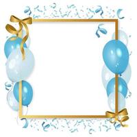 marco de fondo de celebración con globos, confeti y cintas doradas. Adecuado para celebraciones de cumpleaños, bodas y eventos de aniversario. vector