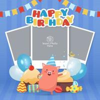 Happy birthday with blank polaroid photo frames for kids birthday celebration vector