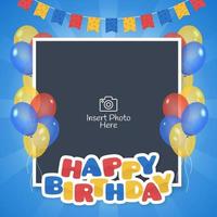 Happy birthday frame with colorful balloons and flags vector