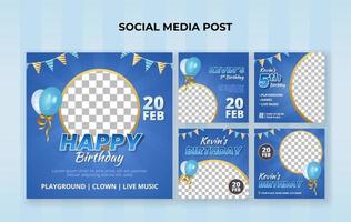 Happy birthday social media post template. Suitable for kids birthday invitation or any other kids event vector