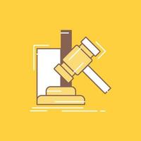 subasta. mazo. martillo. juicio. icono lleno de línea plana de ley. hermoso botón de logotipo sobre fondo amarillo para ui y ux. sitio web o aplicación móvil vector