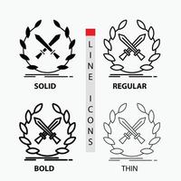 battle. emblem. game. label. swords Icon in Thin. Regular. Bold Line and Glyph Style. Vector illustration