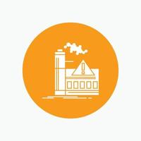 pollution. Factory. Air. Alert. industry White Glyph Icon in Circle. Vector Button illustration