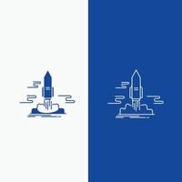 launch. Publish. App. shuttle. space Line and Glyph web Button in Blue color Vertical Banner for UI and UX. website or mobile application vector