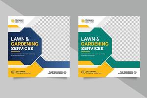 Lawn garden or landscaping service social media post and web banner template design concept vector