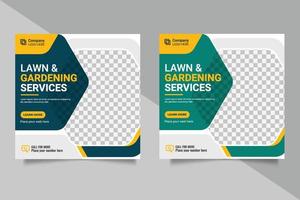 Lawn garden or landscaping service social media post and web banner template design concept vector