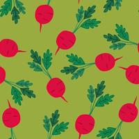 Hand drawn radish seamless pattern. Radish with leaves backdrop. vector