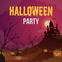 Halloween background with scary pumpkins and haunted castle vector