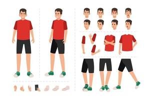 Boy cartoon character for motion design with facial expressions, hand gestures, body and leg movement vector