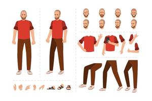 personaje masculino con varias expresiones faciales, gestos con las manos, movimiento corporal y de piernas. personaje de dibujos animados para animación en movimiento vector