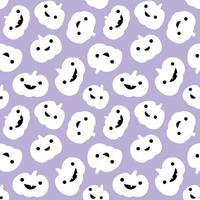 Light purple Halloween smiling pumpkin faces seamless pattern. Funny pumpkins pastel violet Halloween background. vector