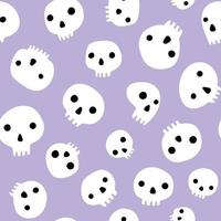 Cute skulls scattered on pastel purple background Halloween seamless pattern. vector