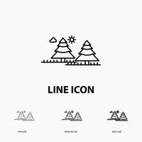 forest. camping. jungle. tree. pines Icon in Thin. Regular and Bold Line Style. Vector illustration