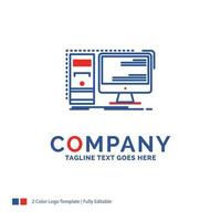 Company Name Logo Design For Computer. desktop. hardware. workstation. System. Blue and red Brand Name Design with place for Tagline. Abstract Creative Logo template for Small and Large Business. vector