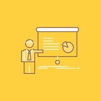 graph. meeting. presentation. report. seminar Flat Line Filled Icon. Beautiful Logo button over yellow background for UI and UX. website or mobile application vector