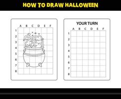 How to draw Halloween for kids. Halloween drawing skill coloring page for kids. vector