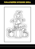 Halloween scissor skill for kids. Halloween scissor skill coloring page for kids. vector