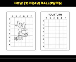 How to draw Halloween for kids. Halloween drawing skill coloring page for kids. vector