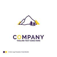 Company Name Logo Design For mountain. landscape. hill. nature. tree. Purple and yellow Brand Name Design with place for Tagline. Creative Logo template for Small and Large Business. vector