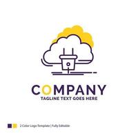 Company Name Logo Design For Cloud. connection. energy. network. power. Purple and yellow Brand Name Design with place for Tagline. Creative Logo template for Small and Large Business. vector