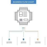 Chip. cpu. microchip. processor. technology Business Flow Chart Design with 3 Steps. Line Icon For Presentation Background Template Place for text vector