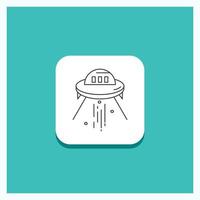 Round Button for space ship. space. ship. rocket. alien Line icon Turquoise Background vector