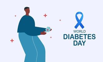 antecedentes del día mundial de la diabetes, medidor de glucosa en sangre y concepto de producción de insulina vector