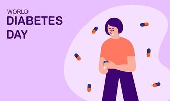 World diabetes day background, blood glucose testing meter and insulin production concept vector