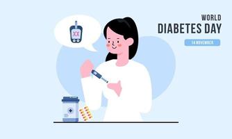 antecedentes del día mundial de la diabetes, medidor de glucosa en sangre y concepto de producción de insulina vector