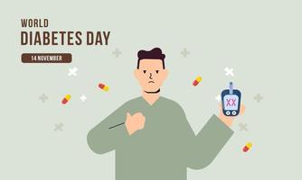 World diabetes day background, blood glucose testing meter and insulin production concept vector