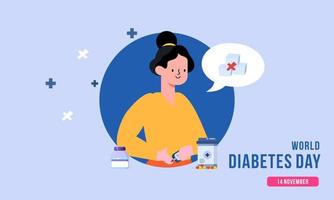 World diabetes day background, blood glucose testing meter and insulin production concept vector