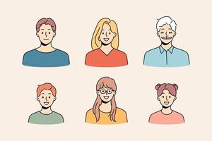 Avatars of diverse people set. Collection of younger and older person faces. Diversity and equality. Vector illustration.
