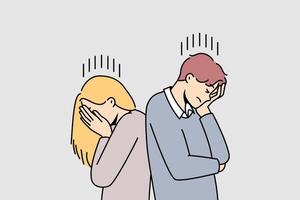 Unhappy couple ignore talking after fight or misunderstanding. Stubborn man and woman avoid communication after quarrel. Breakup and relationship problems. vector