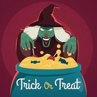 Witch preparing potion. Halloween background vector