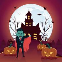 fondo de halloween con dracula y casa embrujada vector