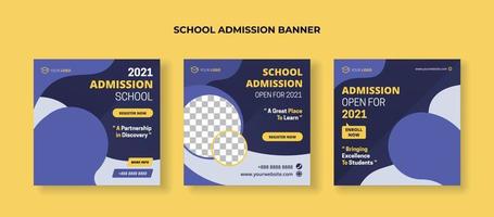 Set of school admission banners for social media post template vector