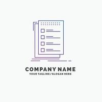 Check. checklist. list. task. to do Purple Business Logo Template. Place for Tagline vector