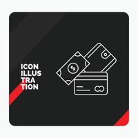 fondo de presentación creativa rojo y negro para tarjeta de crédito. dinero. divisa. dólar. icono de línea de billetera vector